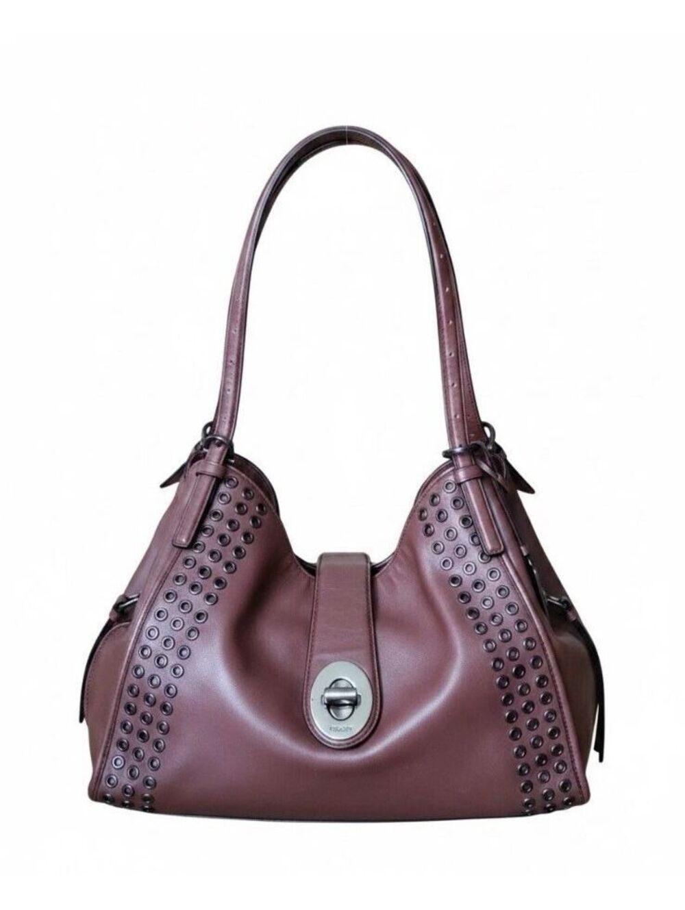 COACH MADISON CARLYLE LEATHER GROMMET SHOULDER BAG BRICK RED MAHOGANY